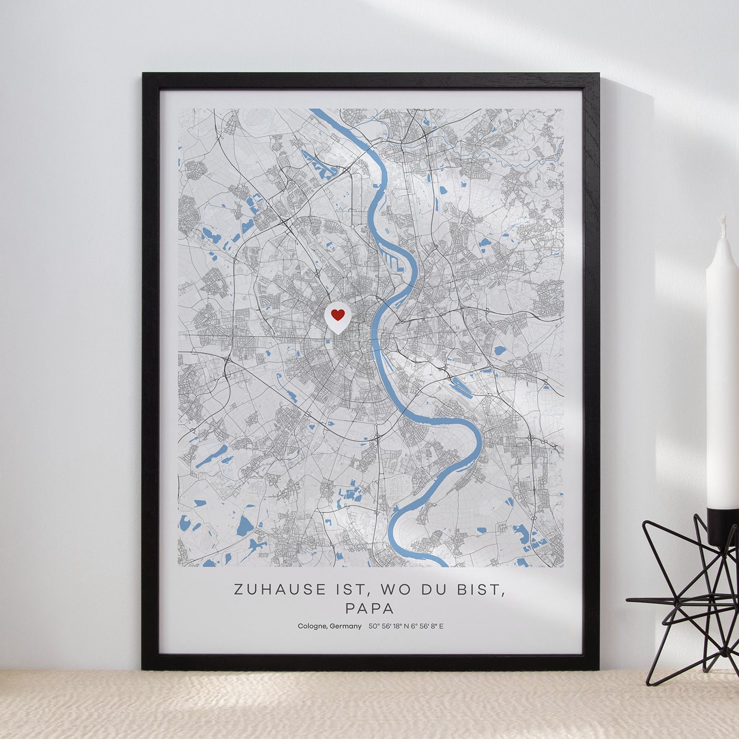 Personalisierte City Map Poster mit Stadtkarte und Widmung zum Vatertag – individuelles Geschenk für Papa, minimalistisch gestaltet in Schwarz-Weiß