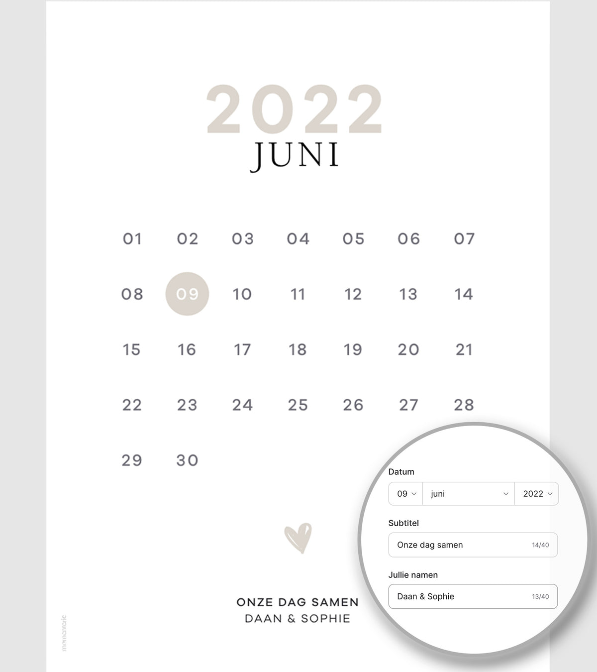 Gepersonaliseerde date poster – minimalistische poster met datum en namen als uniek en stijlvol cadeau voor koppels en speciale gelegenheden