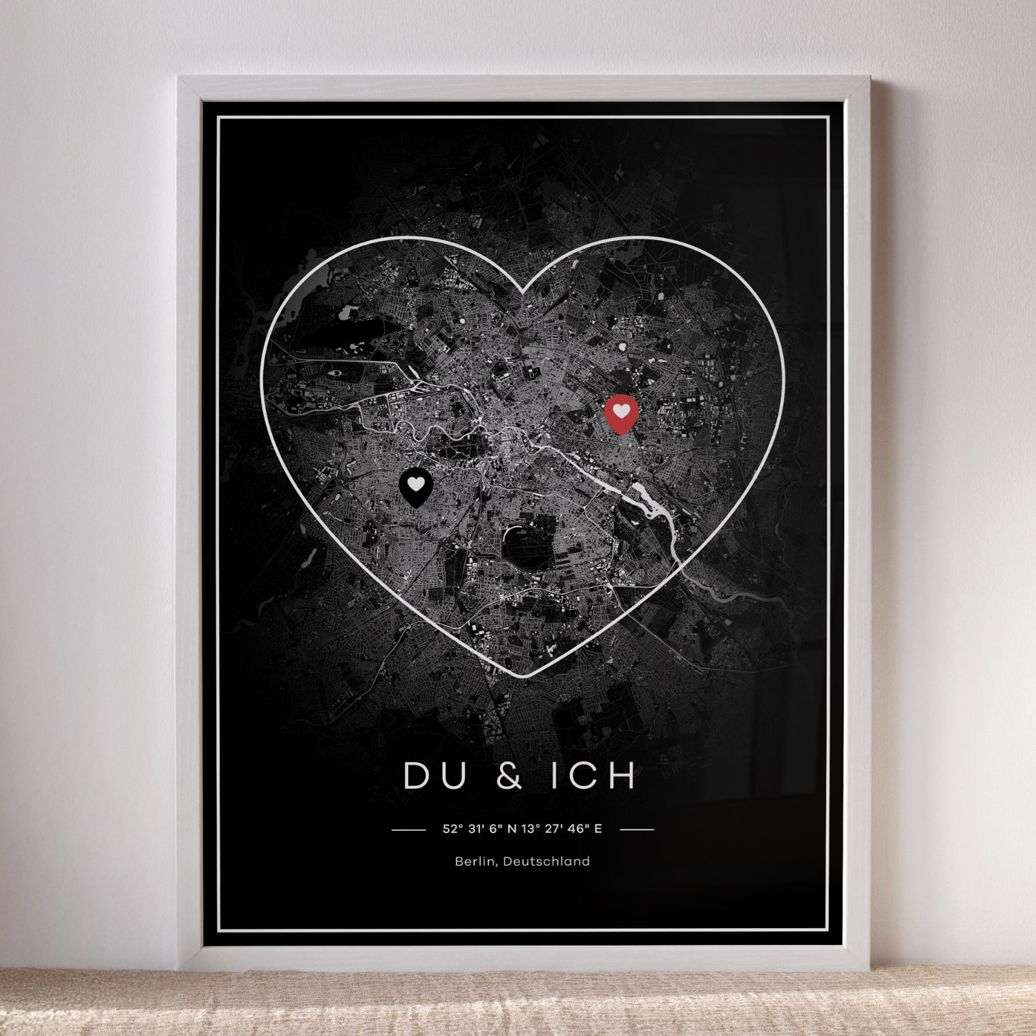 Personalisiertes City Map Poster zum Valentinstag für Frauen – individuelle Stadtkarte mit Namen und Datum als liebevolles Geschenk für sie
