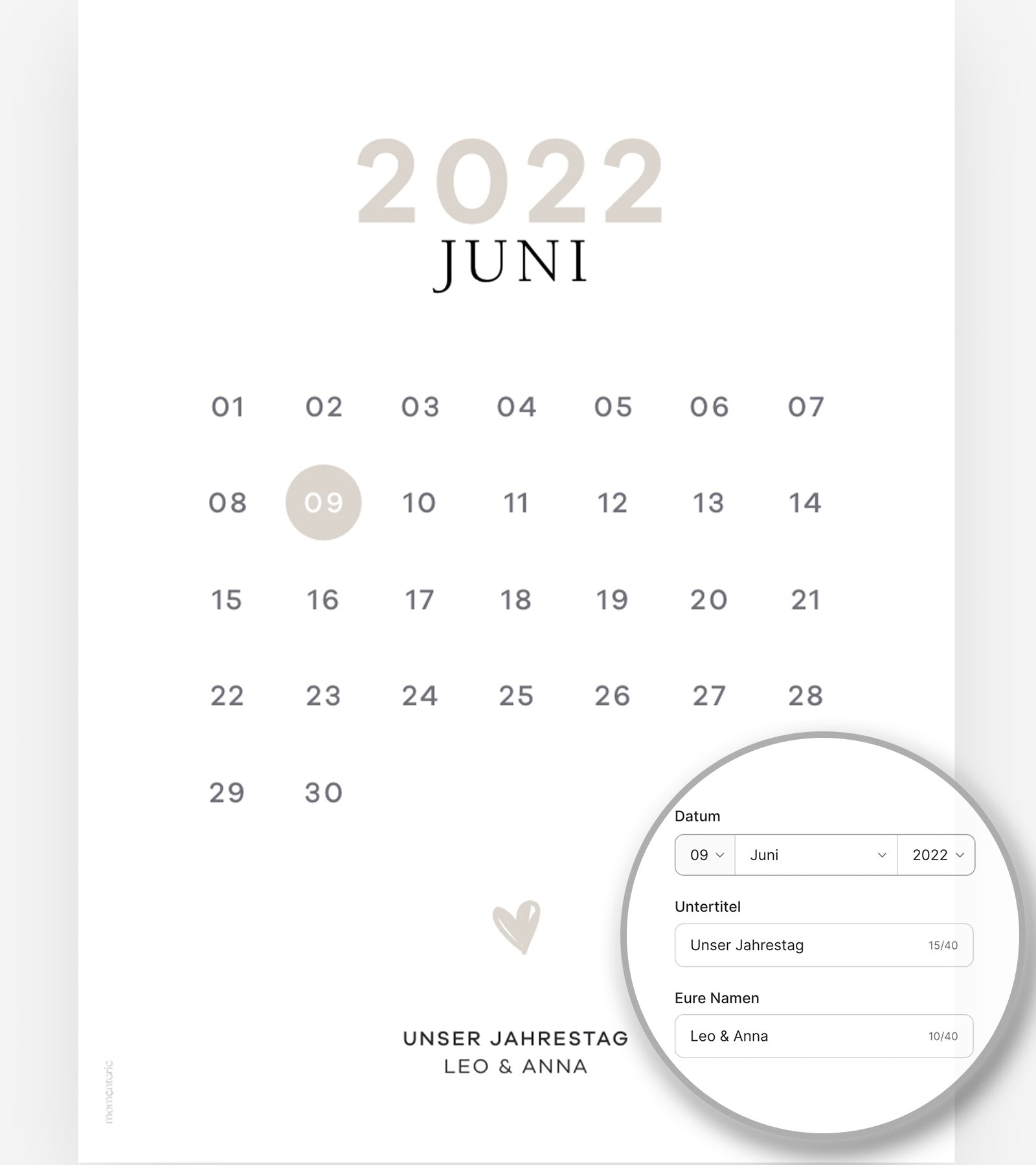 Personalisiertes Date Poster – minimalistisches Poster mit Datum und Namen als individuelles und elegantes Geschenk für Paare und besondere Anlässe